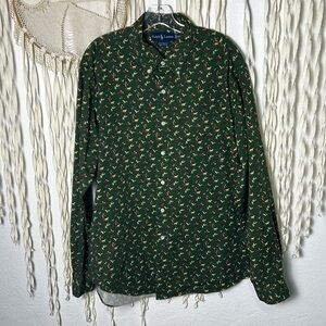 Ralph Lauren Duck Hunting Dog Print Long Sleeve Men's Shirt Custom Fit XL